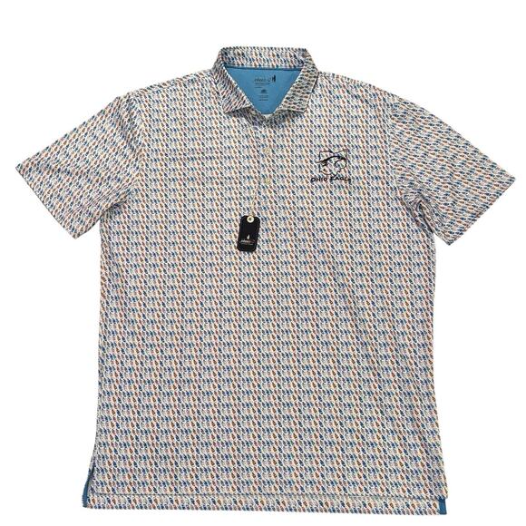 Johnnie O Polo Shirt Men's Large Foxtrot Golf Shoe Print Ohio Eagle C.C. Logo - Picture 1 of 9